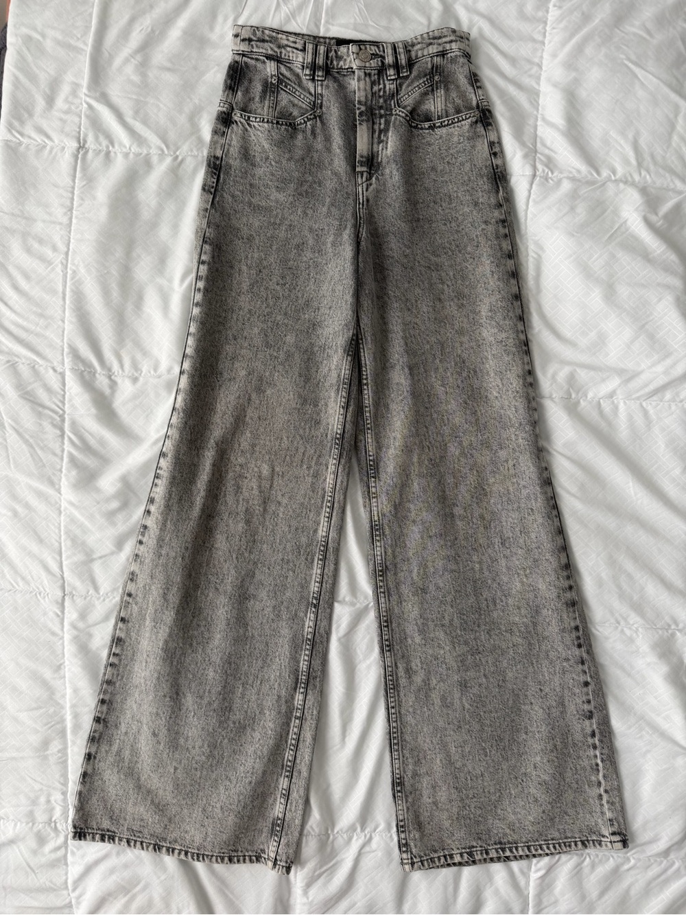 $590 Isabel Marant Lemony High-Rise Wide-Leg Jeans Gray Acid Wash Women’s FR 34 - Picture 3 of 13